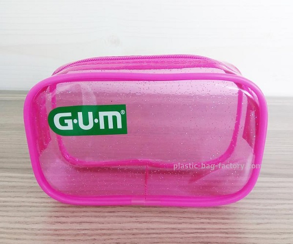 Glittering Clear Pink PVC Travel Toiletry Kits PVC Travel Cosmetic Bag Transparent PVC Cosmetic Organizer Pouch